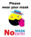 advice or notice to wear facial mask before entering to a shop or some place, vector art sticker Royalty Free Stock Photo