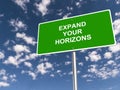 expand your horizons traffic sign on blue sky