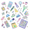 Cute Colorful school Stationery Vector Illustration