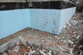 Expanded Polystyrene EPS foam board house foundation wall insulation. House foundation waterproofing and insulation