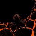 expanded sphere in bright orange hexagonal shaped construction sections on a black background