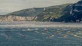 Expanses of colored buoys lined up in the Gulf of Trieste, Friuli Venezia Giulia, Italy