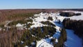 The expanses of the winter forest. Clip. Bird's-eye view. A huge snowy white forest with large snow-covered Christmas Royalty Free Stock Photo