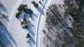 The expanses of the winter forest. Clip. Bird's-eye view. A huge snowy white forest with large snow-covered Christmas Royalty Free Stock Photo