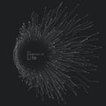 Expansion of life. Vector sphere explosion background. Small particles strive out of center. Blurred debrises into rays