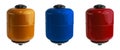 Expansion tank for heating system. Set of orange, blue and red tanks. Royalty Free Stock Photo