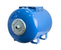 Expansion tank for a pump station. Blue colour pump booster pressure vessel.