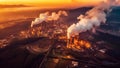 Aerial view showcases a factory emitting copious amounts of smoke, Generative AI