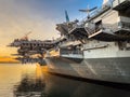 Expansive aircraft carrier docked at a harbor in San Diego California Royalty Free Stock Photo