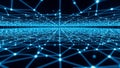 Expansive Blue Digital Network Grid with Glowing Nodes and Interconnected Lines Extending into Infinity Royalty Free Stock Photo