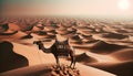 Expansive Desert Landscape with Dunes and a Lone Camel - AI Generated