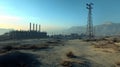 An expansive desert wasteland filled with massive data centers creating a stark and dramatic scene