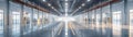 Expansive distribution center, clean design, front view, showing logistic capabilities, scifi tone, Splitcomplementary color