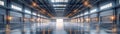 Expansive distribution center, clean design, front view, showing logistic capabilities, scifi tone, Splitcomplementary color