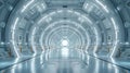 Expansive distribution center, clean design, front view, showing logistic capabilities, scifi tone, Splitcomplementary color