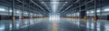 Expansive distribution center, clean design, front view, showing logistic capabilities, scifi tone, Splitcomplementary color