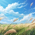 Expansive field of crops gently caressed by a soft breeze