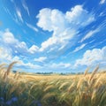 Expansive field of crops gently caressed by a soft breeze