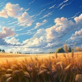 Expansive field of crops gently caressed by a soft breeze