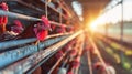 Expansive industrial chicken coop housing growing poultry flock in modern farm setting