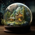 An expansive landscape, artfully miniaturized and encased within a glass sphere