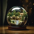 An expansive landscape, artfully miniaturized and encased within a glass sphere