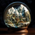 An expansive landscape, artfully miniaturized and encased within a glass sphere