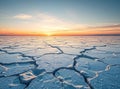 Vast Cracked Salt Flat Landscape at Sunset Ai Generated Royalty Free Stock Photo