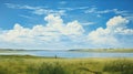 Expansive Midwest Grassland With Enormous Blue Sky