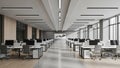 Modern Open Plan Office Interior with Rows of Desks Computers and Natural Light from Large Windows Keywords: office Royalty Free Stock Photo