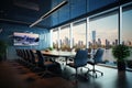 Expansive Panoramic meeting room view. Generate Ai