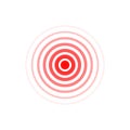 Expansive red wave. Sound icon. Red effect pulse isolated on white background. Signal radar. Pattern sonar. Vibration line design
