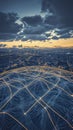 Expansive view of city with illuminated network design