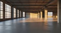 Empty Industrial Warehouse Interior with Large Windows and Concrete Pillars space Royalty Free Stock Photo