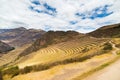 Expansive view of Inca terraces in Pisac, Sacred Valley, Peru Royalty Free Stock Photo