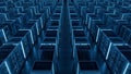 Modern Data Center Server Racks with Blue Neon Lights - Technology and Networking Royalty Free Stock Photo