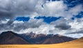 Expansive view of the Sacred Valley, Peru from Pisac Inca site, major travel destination in Cusco region, Peru. Dramatic sky. Royalty Free Stock Photo