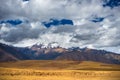 Expansive view of the Sacred Valley, Peru from Pisac Inca site, major travel destination in Cusco region, Peru. Dramatic sky. Royalty Free Stock Photo