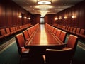 Empty conference room with organized seating