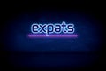 Expats - blue neon announcement signboard Royalty Free Stock Photo