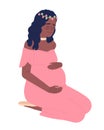 Expectant mother carefully hugging belly semi flat color vector character