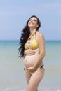 Expectant mother at the sea Royalty Free Stock Photo