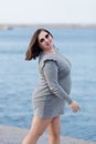 Expectant mother on seafront Royalty Free Stock Photo