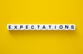 Expectations word on yellow background. Evaluation Concept