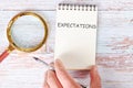EXPECTATIONS written on a blank sheet of a notebook Royalty Free Stock Photo