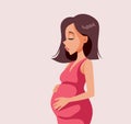 Profile of an Expecting Mother Caressing her Baby Bump Vector Illustration