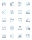 Expedited delivery linear icons set. Speedy, Express, Priority, Rush, Swift, Fast, Quick line vector and concept signs