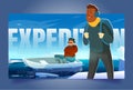 Expedition banner with people on glacier in arctic Royalty Free Stock Photo