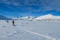 Expedition beyond Northern polar circle on ski, skitour trip