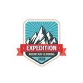 Expedition - concept badge design. Mountains climbing creative logo. Adventure outdoors emblem. Vector illustration. Royalty Free Stock Photo
